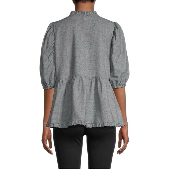 Harshman Aiya Blouse Navy Houndstooth Check Plus 3X NWT Cotton Wool - Picture 2 of 7